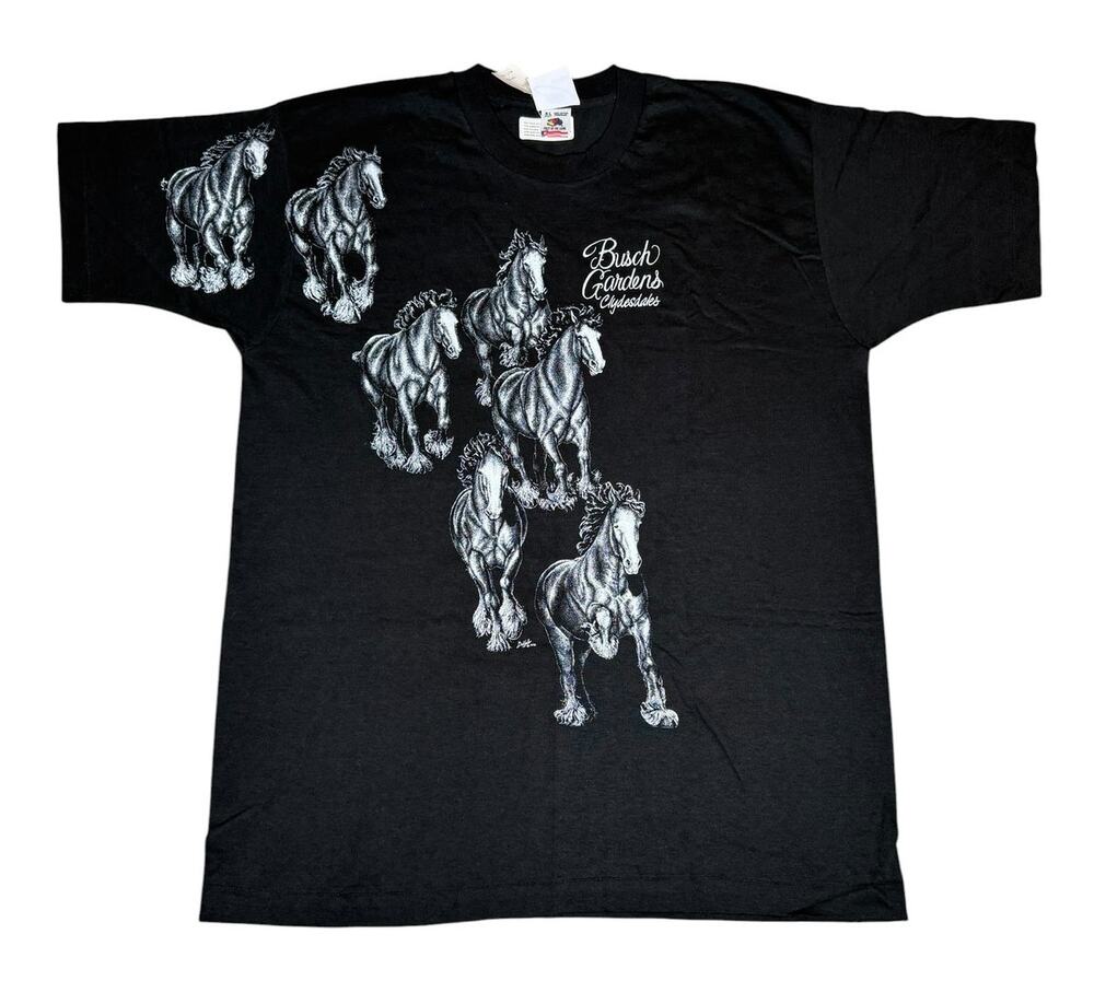 Vintage 90s Busch Gardens Clydesdales Horses AOP T-Shirt